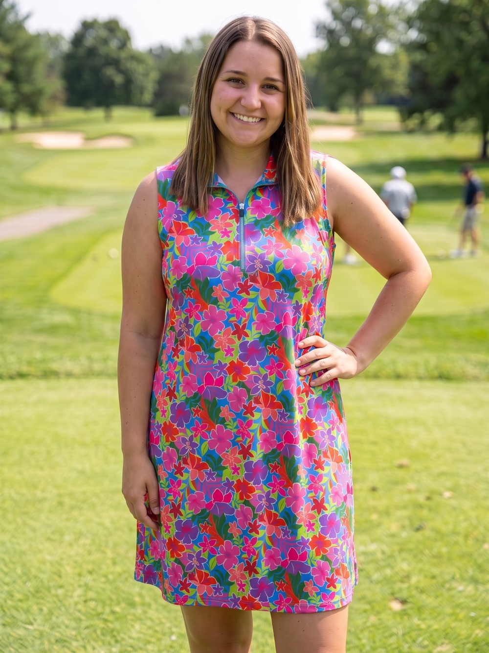 Dear Scarlett Vibrant Floral Sleeveless Zip Polo Dress